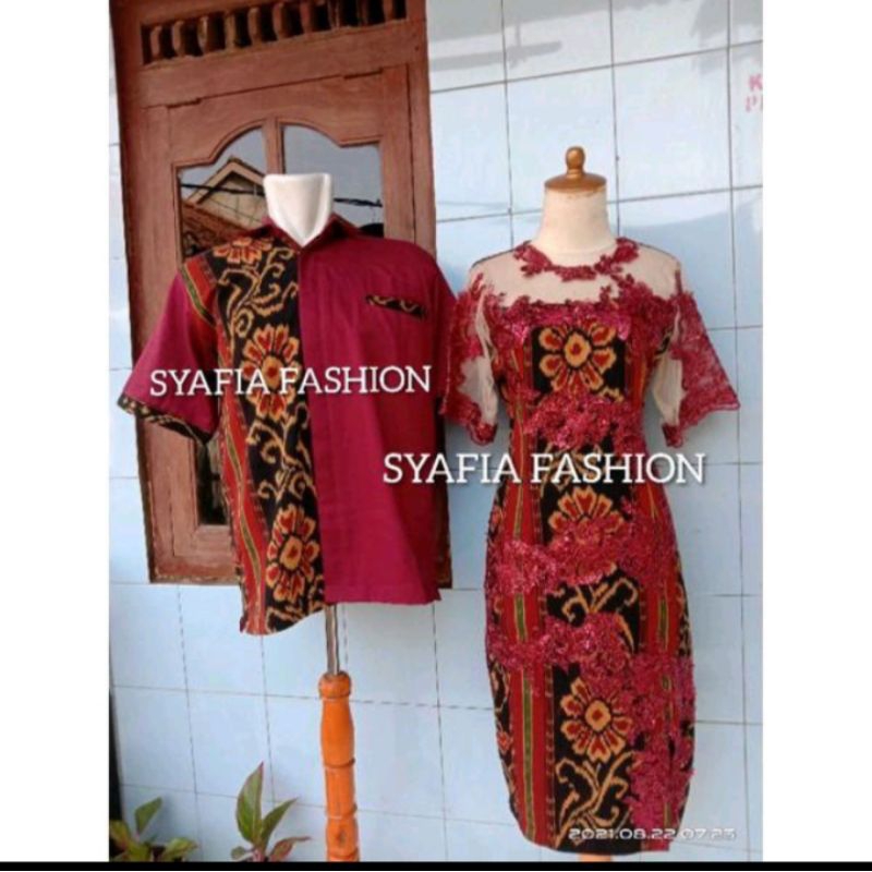 dress tenun pesta brokat premium couple tenun