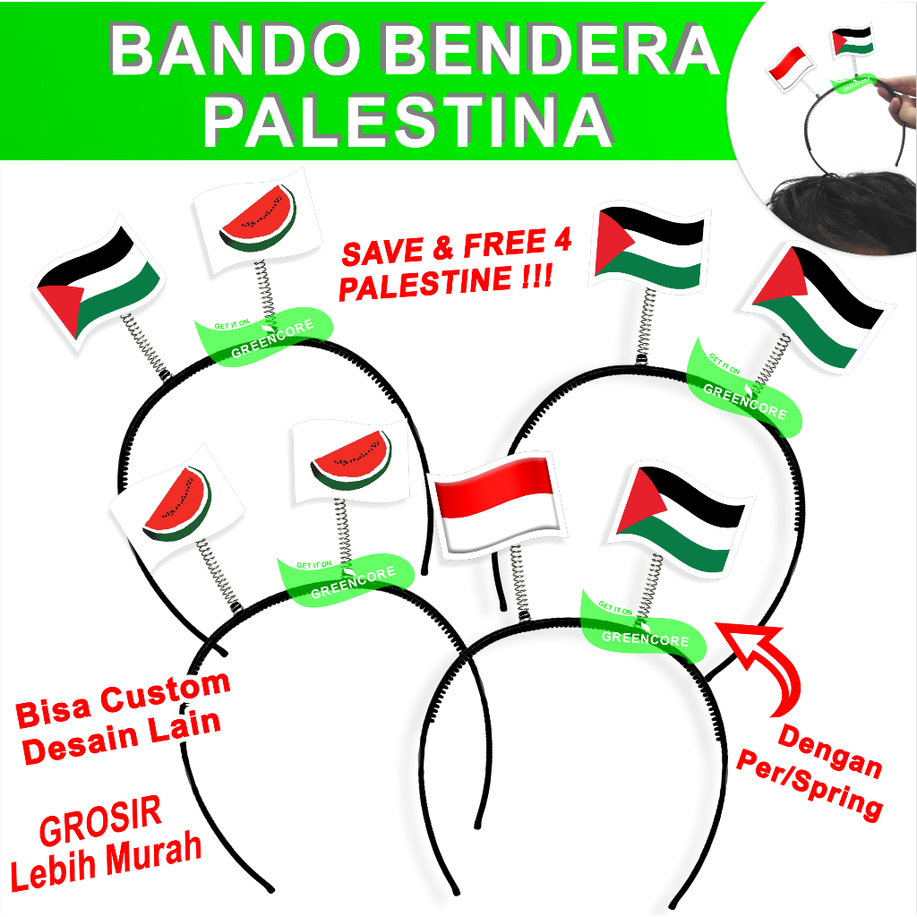 Bando tuing bendera palestina kaos pria sorban atribut palestine topi ikat kepala hijab jilbab syal 
