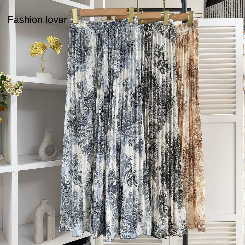 DYA369 Rok plisket motif bunga / Rok panjang motif bunga / Rok bunga korean style