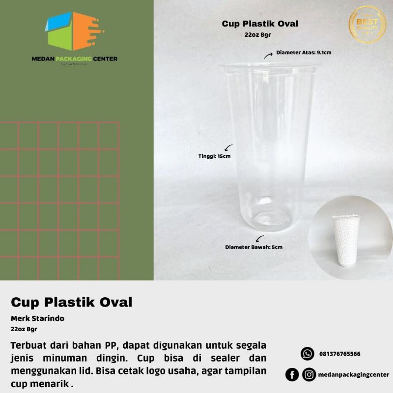 Cup Plastik Oval 22oz 8gr Starindo / Cup ice / Cup minuman dingin