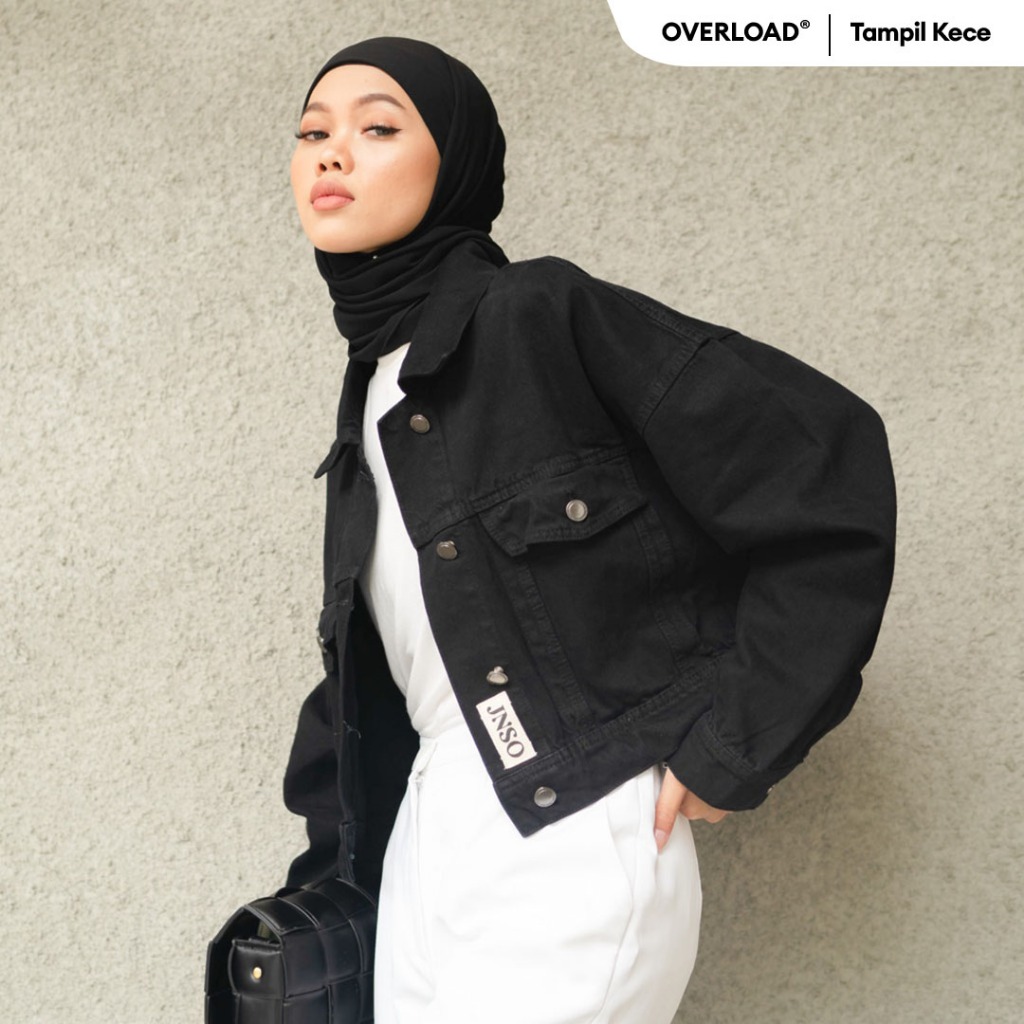 JINISO Jaket Crop Jeans Oversize Urban Black