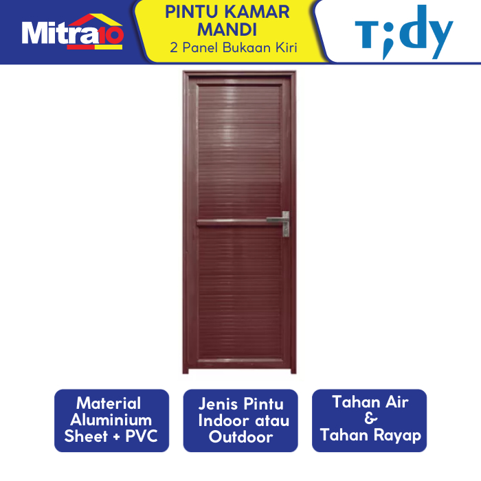 Tidy Pintu Kamar Mandi 2 Panel Aluminium Pvc + Handle Bukaan Kiri 70X200 Cm Coklat (Set)