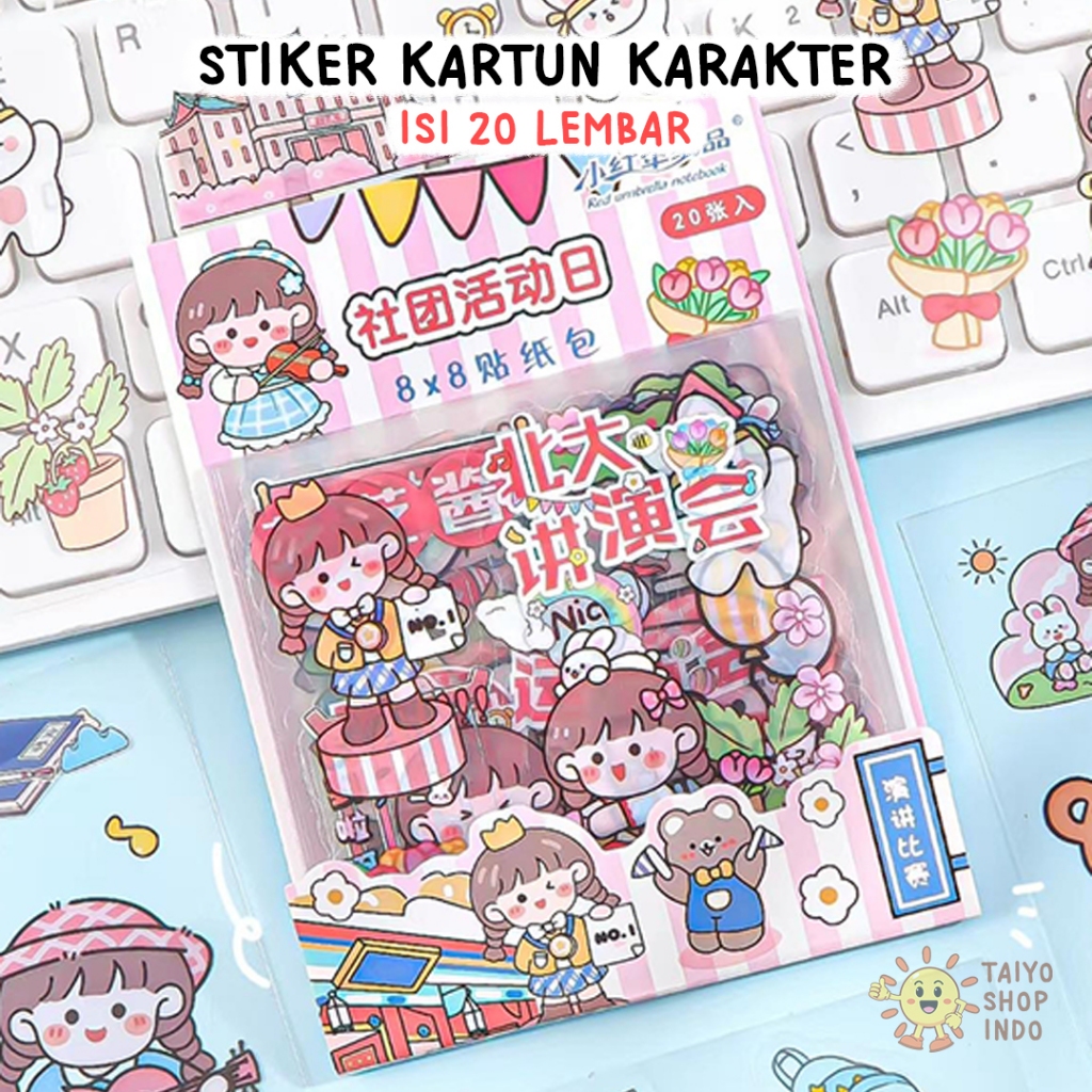 

TAIYO Sticker Aesthetic Momo 2D Stiker Pack Isi 20 Lembar Kartun Karakter Korea Waterproof Deco Tumbler Akrilik