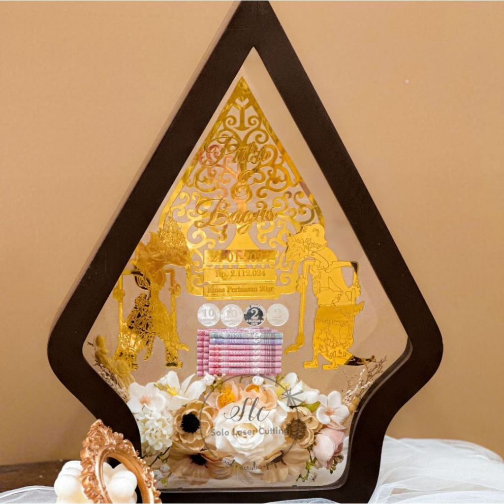 NEW MAHAR GUNUNGAN MIROR GOLD/KAYU FRAME KAYU SIZE 30X40  Mahar Pernikahan GIFT ANNIVERSARY BIRTHDAY