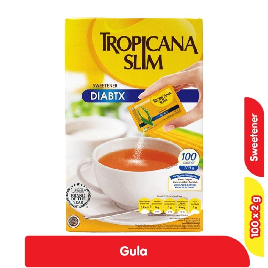 

Tropicana Slim Pemanis Nol Kalori DIABTX 100 x 2 g