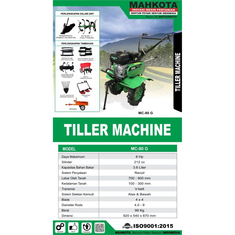 Traktor Bajak Sawah / Mini Tiller Mahkota MC 800