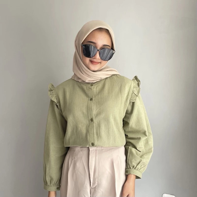 Yurim Blouse Ruffle - Atasan Wanita - Kemeja Linen Basic Lengan Panjang