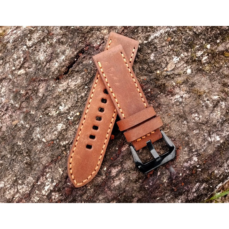 ✦BEST SELLER✦ Tali Jam Tangan Kulit Sapi Crazy Horse Coklat tebal 4mm Bargaransi