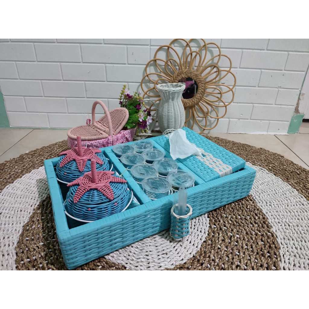 Tempat Aqua Gelas Tisu dan Toples Rotan Sintetis