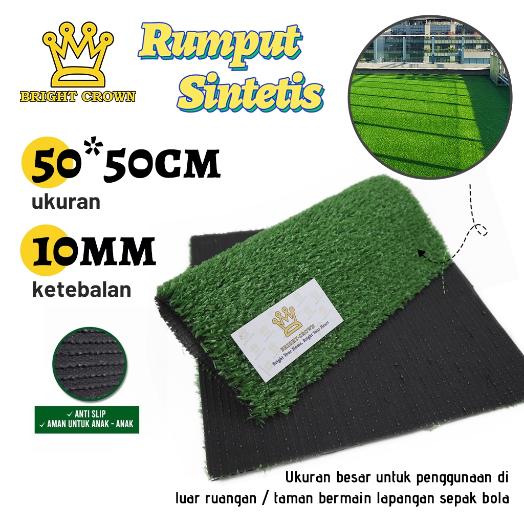 Bright Crown Rumput Sintetis Swiss Full Hijau Uk 50 X 50 CM Tebal 10mm / Rumput Palsu Anti Slip