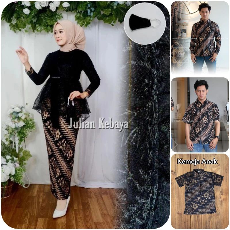KEBAYA COUPLE KEMEJA BATIK / BAJU BATIK COUPLE KEBAYA SELENDANG HITAM / SET KEBAYA MODERN WISUDA KON