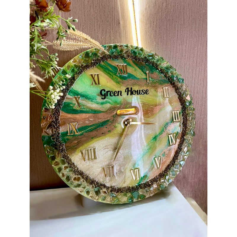 Jam dinding Resin Art Custom with batu cristal