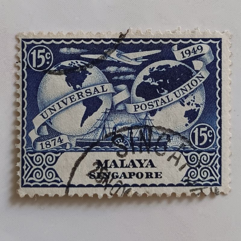 

(AE) Perangko Singapore 1949 75th Anniversary of Universal Postal Union (UPU) 15 cent Used