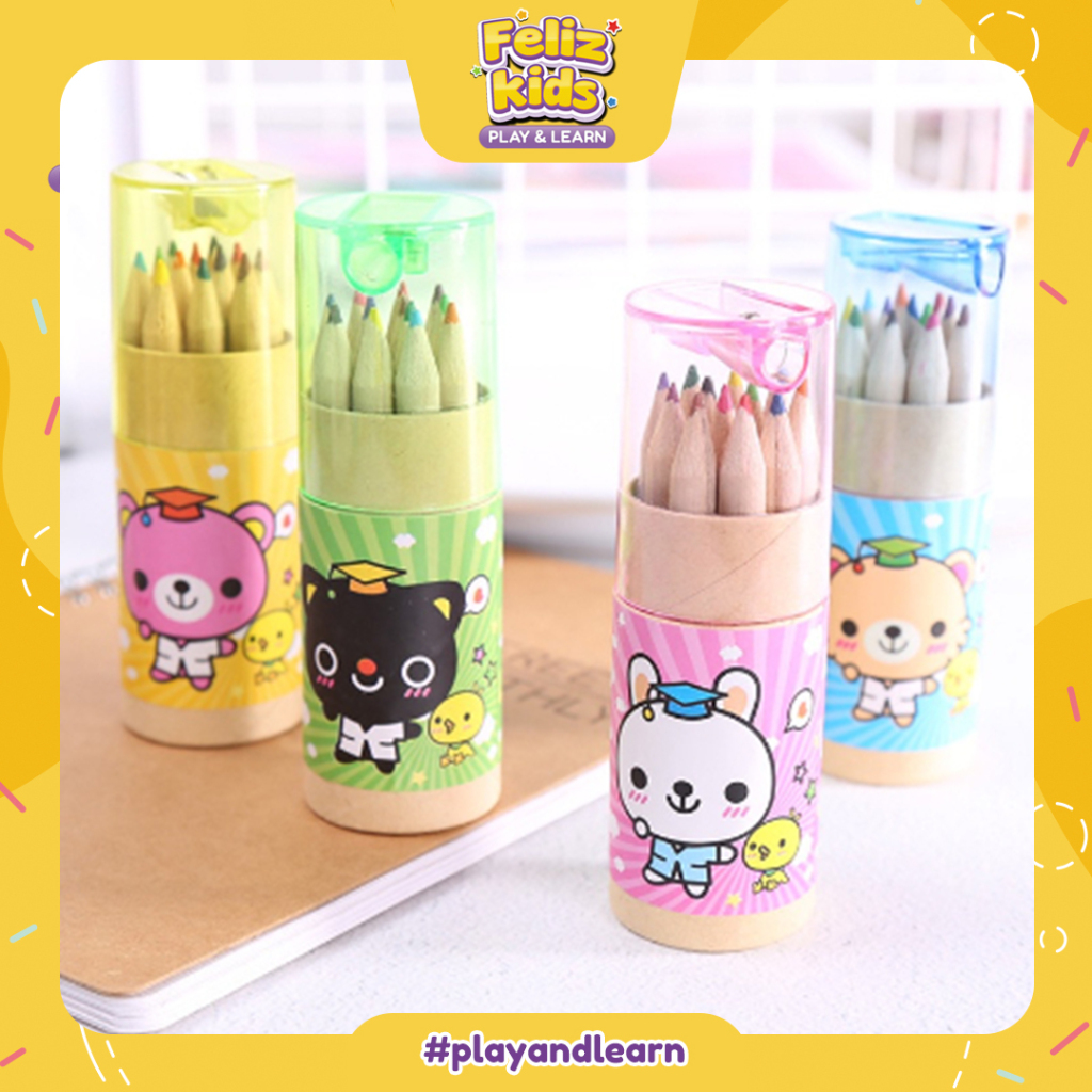 

[FELIZKIDS] [FK56] Pensil Warna 12 IN 1 + Serutan Pensil Color Pencils Quality Pensil Warna Karakter Kemasan Tabung