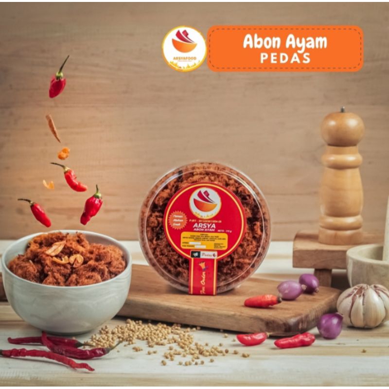 

abon ayam ARSYA extra pedas kemasan toples 115 gram