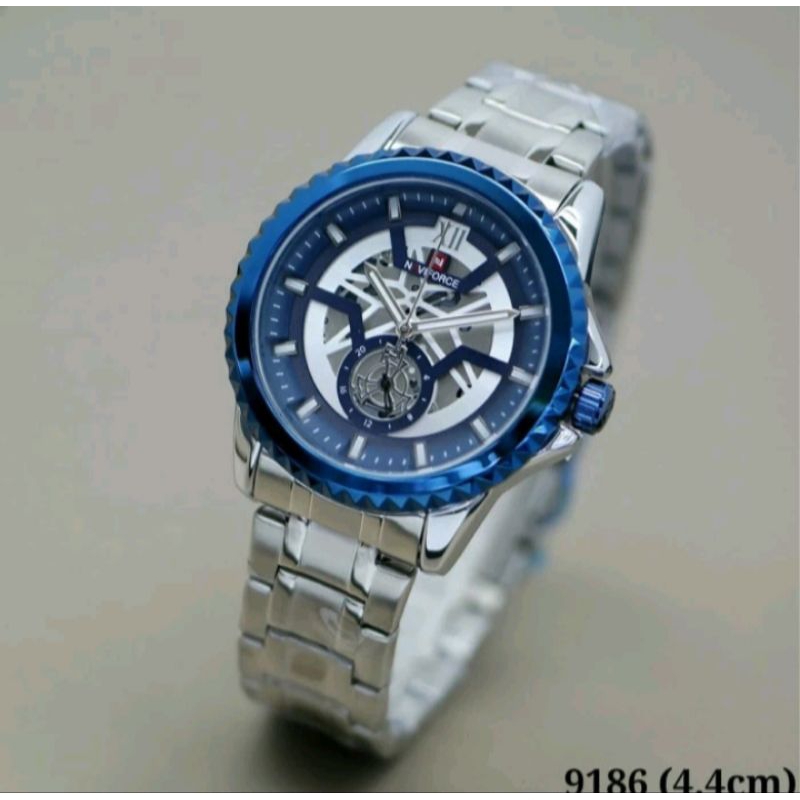 Jam Tangan Naviforce Nf-9186 Analog Chrono Aktif Rantai Stainless Steel Original