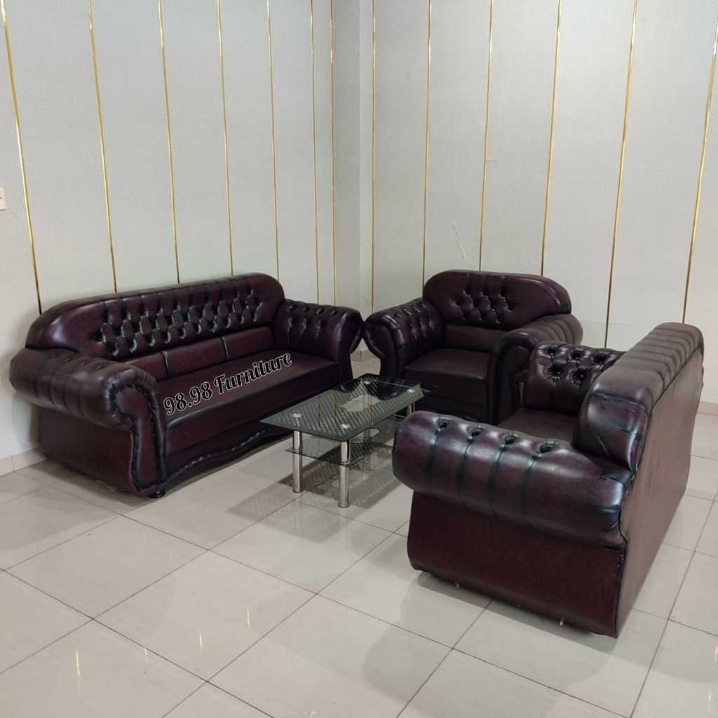 Sofa Tamu Kharisma 321+Meja Tamu Kaca Random - Sofa Tamu Mewah - Sofa Tamu Clasic Medan