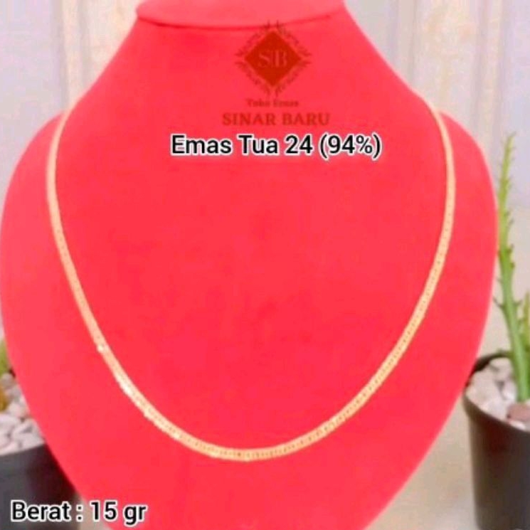 Kalung Model Jalan satu / susun sirih Emas Tua Asli 24 (94%)