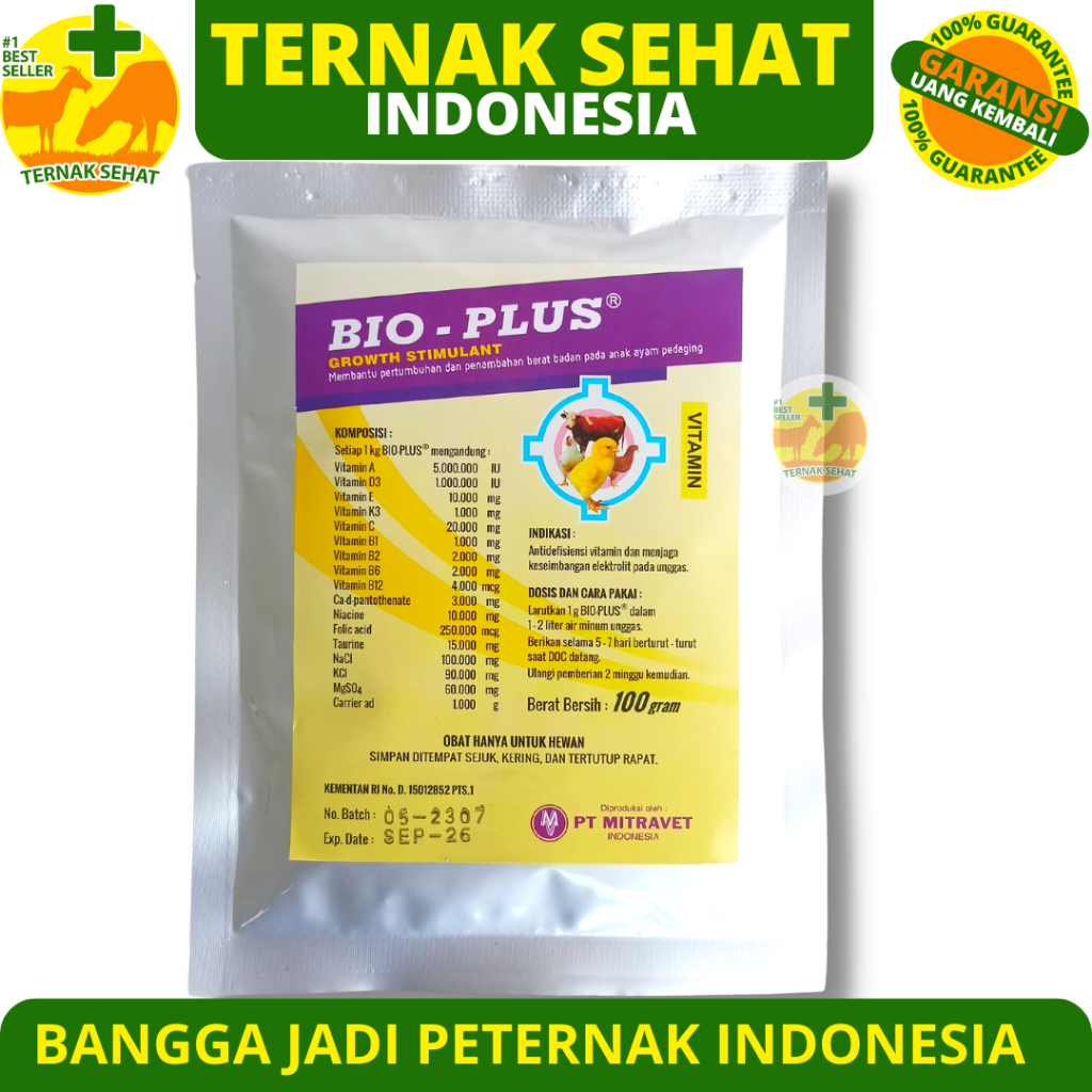Vitamin DOC Anak Ayam BIO PLUS 100 GRAM - Vitamin Pemacu Pertumbuhan & Berat Badan Anak Ayam Bebek D