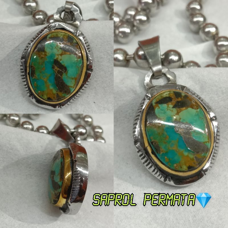 Natural Pirus Persia Serat Emas Asli Liontin Monel