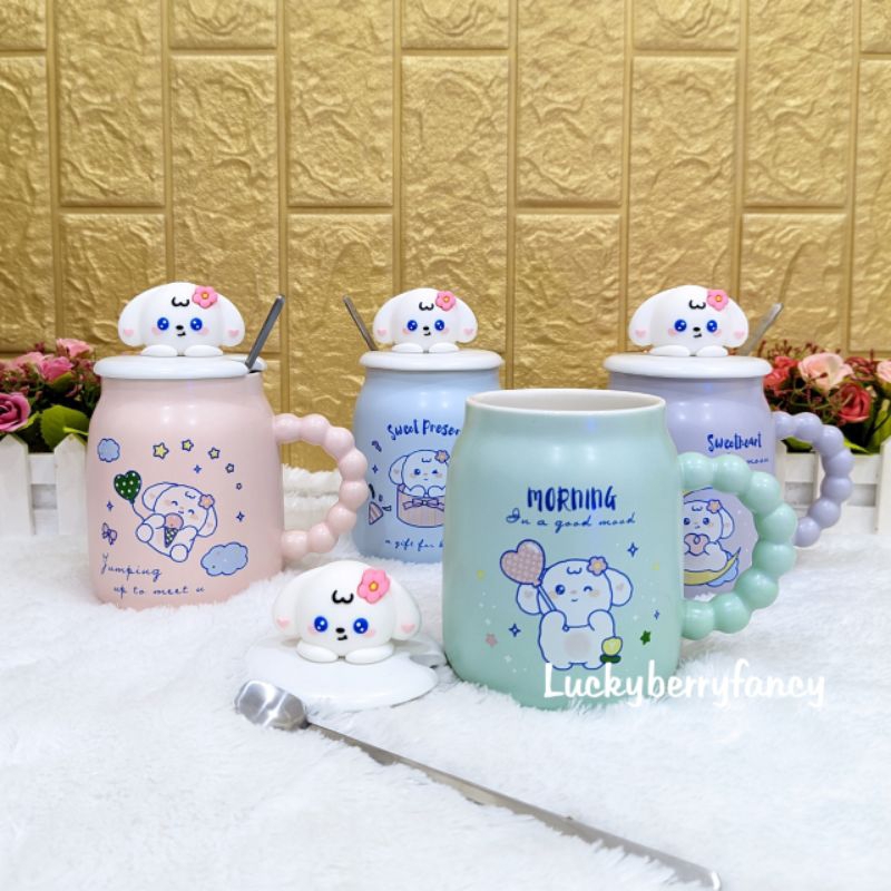 Mug/Gelas Keramik Cinnamoroll +Tutup dan Sendok