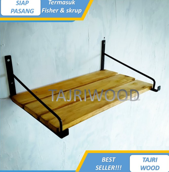 TERLARIZZZ LADIN rak buku dinding besi dan kayu minimalis vintage kuno es sepatu - PANJANG 30 CM