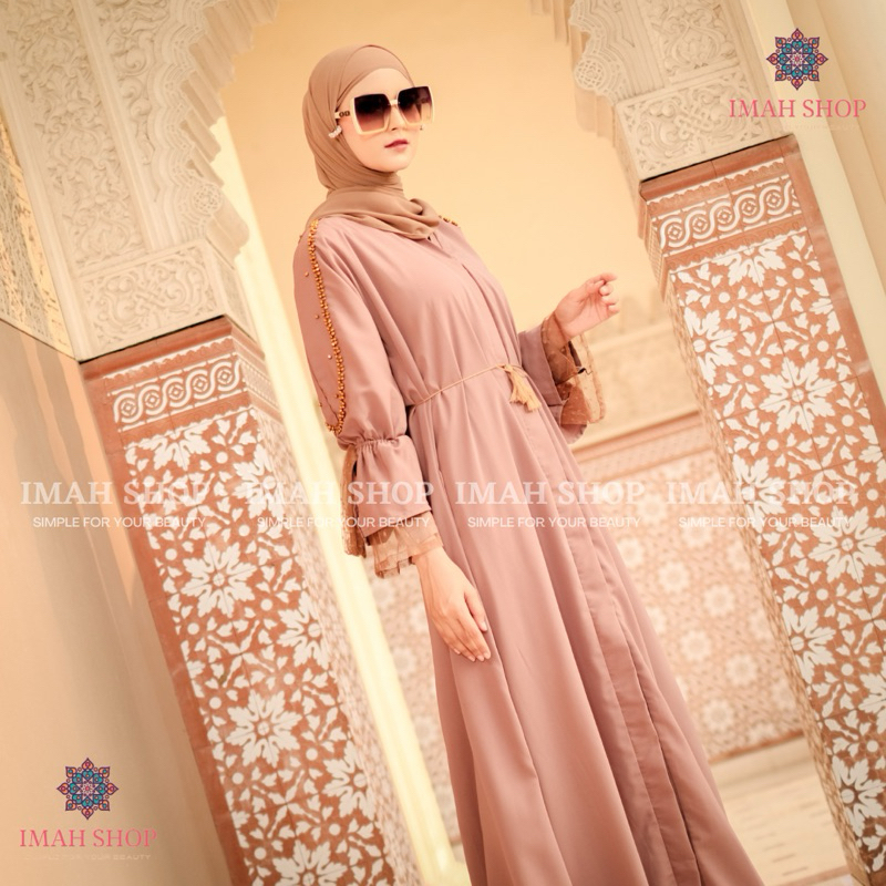 FAVORIT Abaya Hitam Turkey Gamis Syari Muslimah Bahan Jetblack Hitam Kombinasi Tile Polkadot Imah