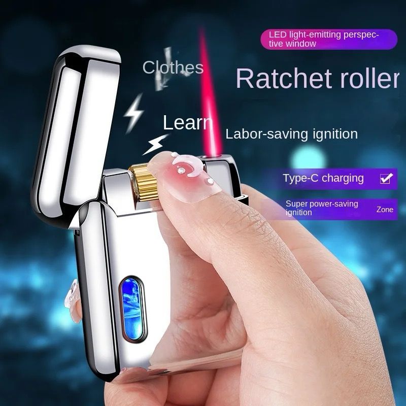 Korek Api Bara Gas Torch Metal LED Electric USB C Ignite Lighter Gift