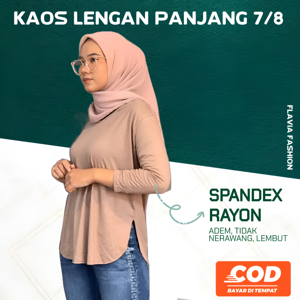 Baju Kaos Atasan T Shirt Polos Wanita Cewek Tangan Panjang Belah Samping 7/8 Kekinian Terbaru