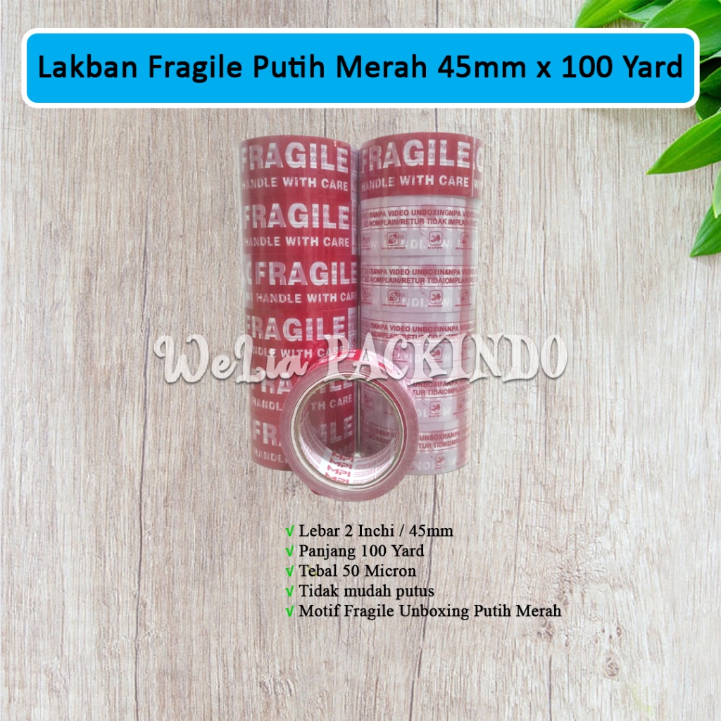 

Lakban Fragile Unboxing Putih Merah 2 Inchi 45mm x 100 Yard MPI / Isolasi Selotip Putih Merah Fragile Handle With Care + Video Unboxing
