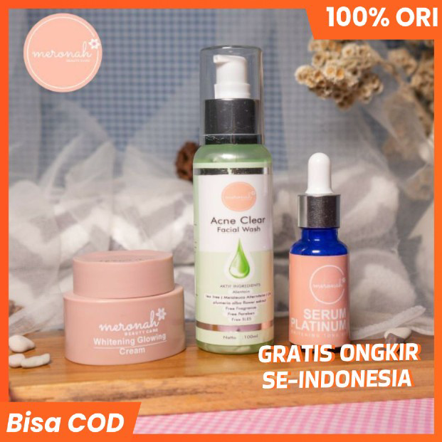 COD✅ TERMURAH✅ [ORIGINAL] PAKET SKINCARE MERONAH (CREAM + SERUM PLATINUM 10 ML + ACNE CLEAR FACIALWA