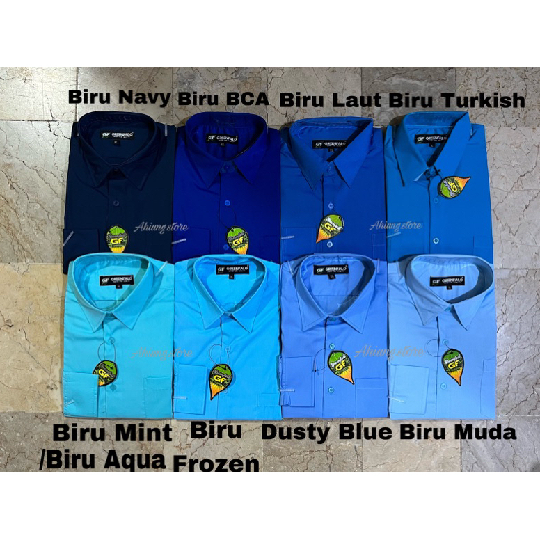 Paling Diminati.. KEMEJA PRIA GREENFALO - KEMEJA POLOS LENGAN PANJANG PRIA WARNA BIRU NAVY / BIRU BC