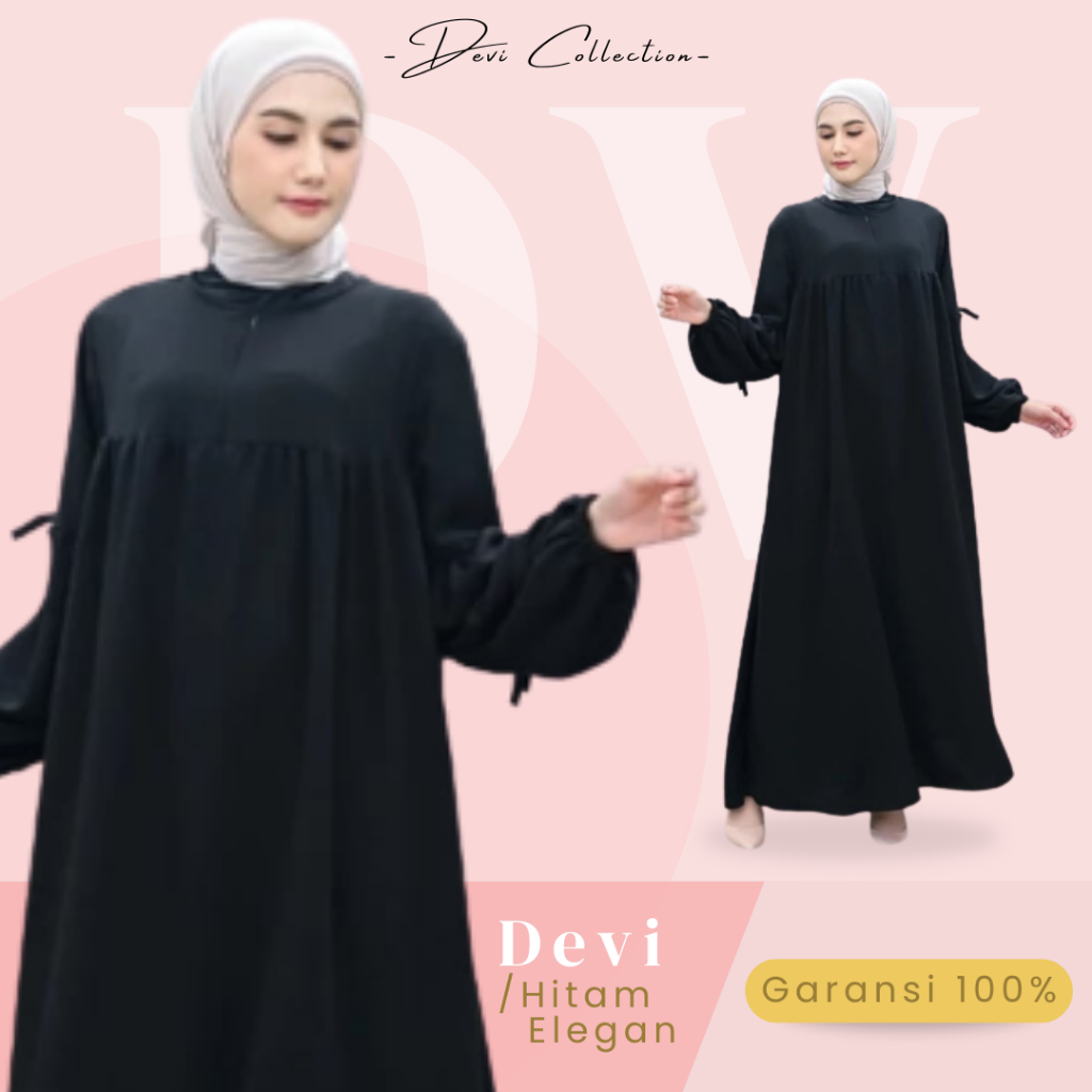 Gamis Syari hitam Polos Crinkle Airflow Premium Wanita untuk Ibu Ibu & Remaja Dewasa Terbaru 2023 Le