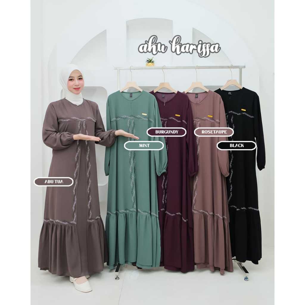 Dress ARUNI NOVALIANA ASTIANI  AKU KARISSA terbaru ceruty babydoll gamis wanita muslimah putih hitam