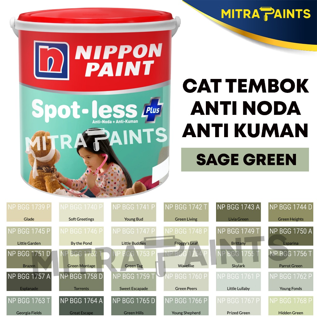 SPOTLESS PLUS 2,5 LITER CAT TEMBOK ANTI NODA NIPPON PAINT / WARNA HIJAU SAGE GREEN