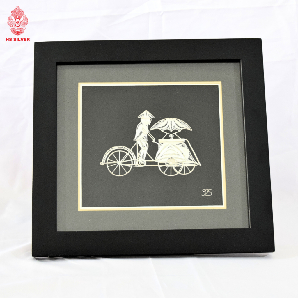 Hiasan Dinding Pajangan Perak Silver Asli 925 Model Becak | HS SILVER