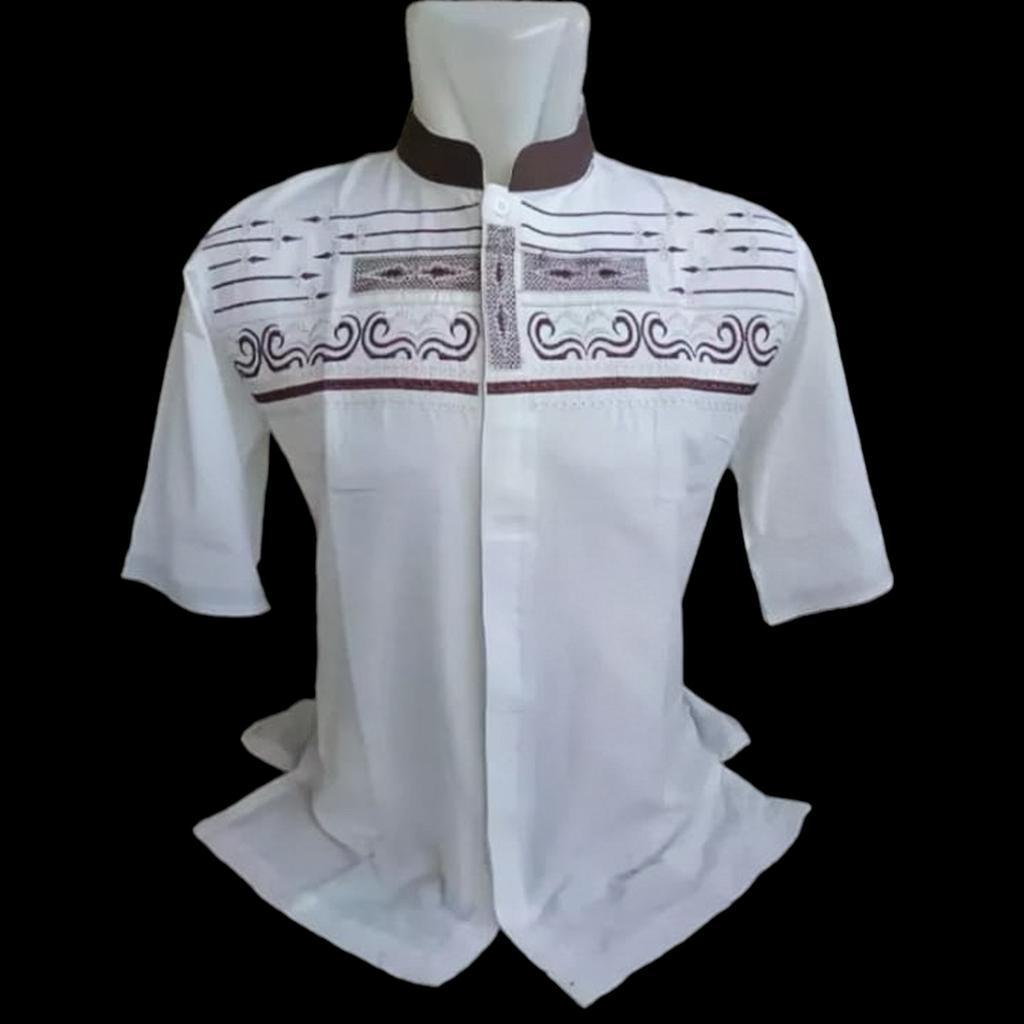 COD kemeja koko pria terbaru lengan pendek bermotif batik/koko putih dewasa