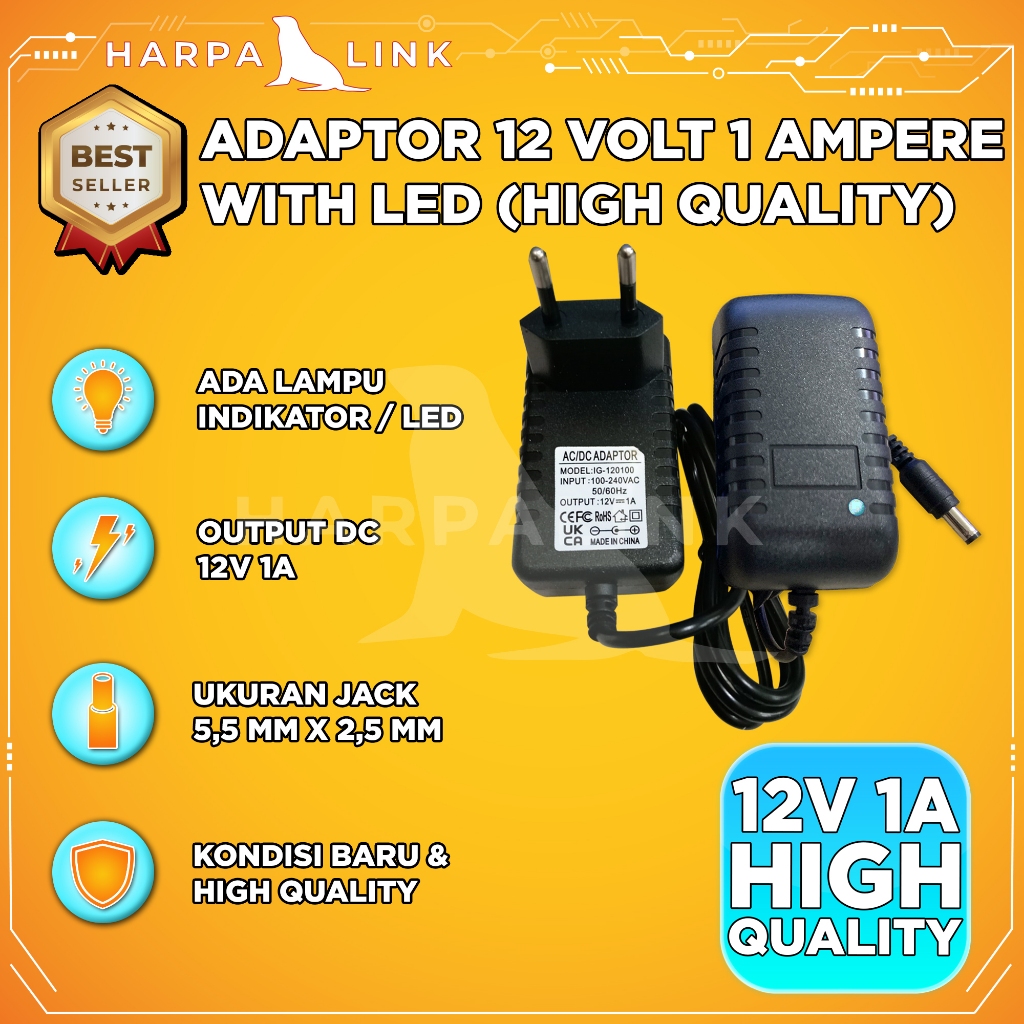 Adaptor 12V 1A LED Power Supply 12V 1A CCTV Adapter 12v 1a Jack 5.5 mm x 2.5 mm Adaptor Router Modem DC 12 Volt 1 Ampere 5,5mm Baru