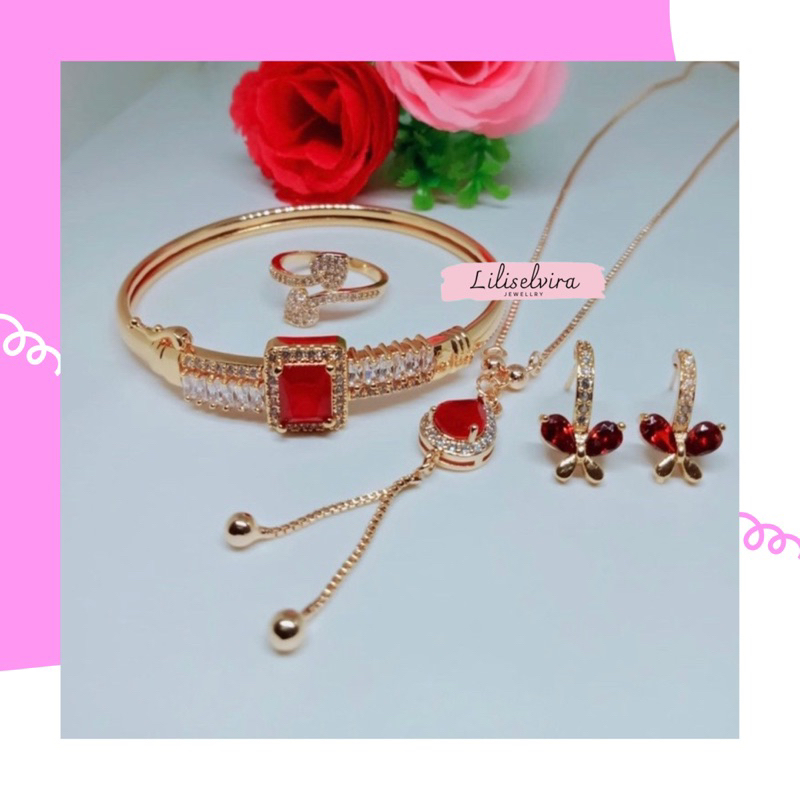 Set Perhiasan Wanita Titanium Mata Merah
