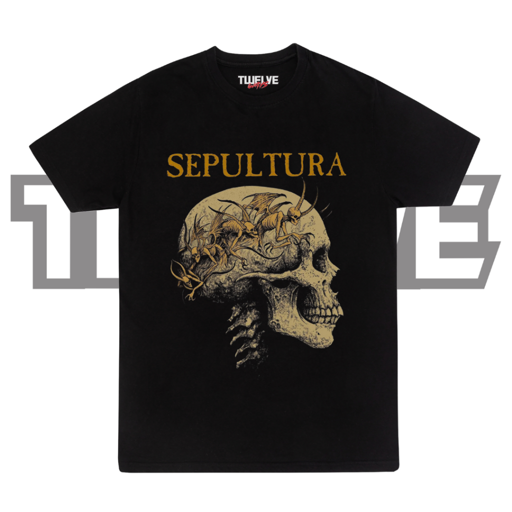 SEPULTURA Skull Black Reguler T Shirt | Kaos Musik Metal | Kaos Unisex 90s