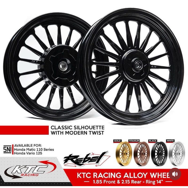 VELG KTC RACING REBEL ORIGINAL RING 14 ALLOY WHEELS PALANG 18 VARIO 110 BEAT SCOOPY GENIO SPACY VARIO 125 150 RING14 PALANG18 VARIO110 VARIO125 VARIO150 NEW 2023