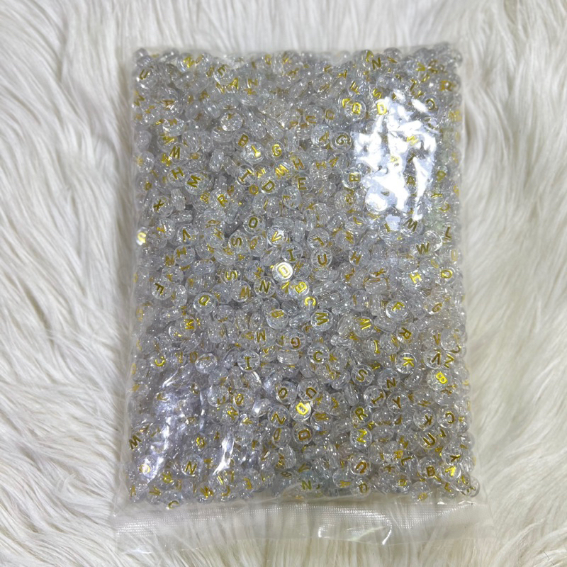 (450gram) Manik Mote Huruf Transparan Gold Huruf Bening 10mm/1cm