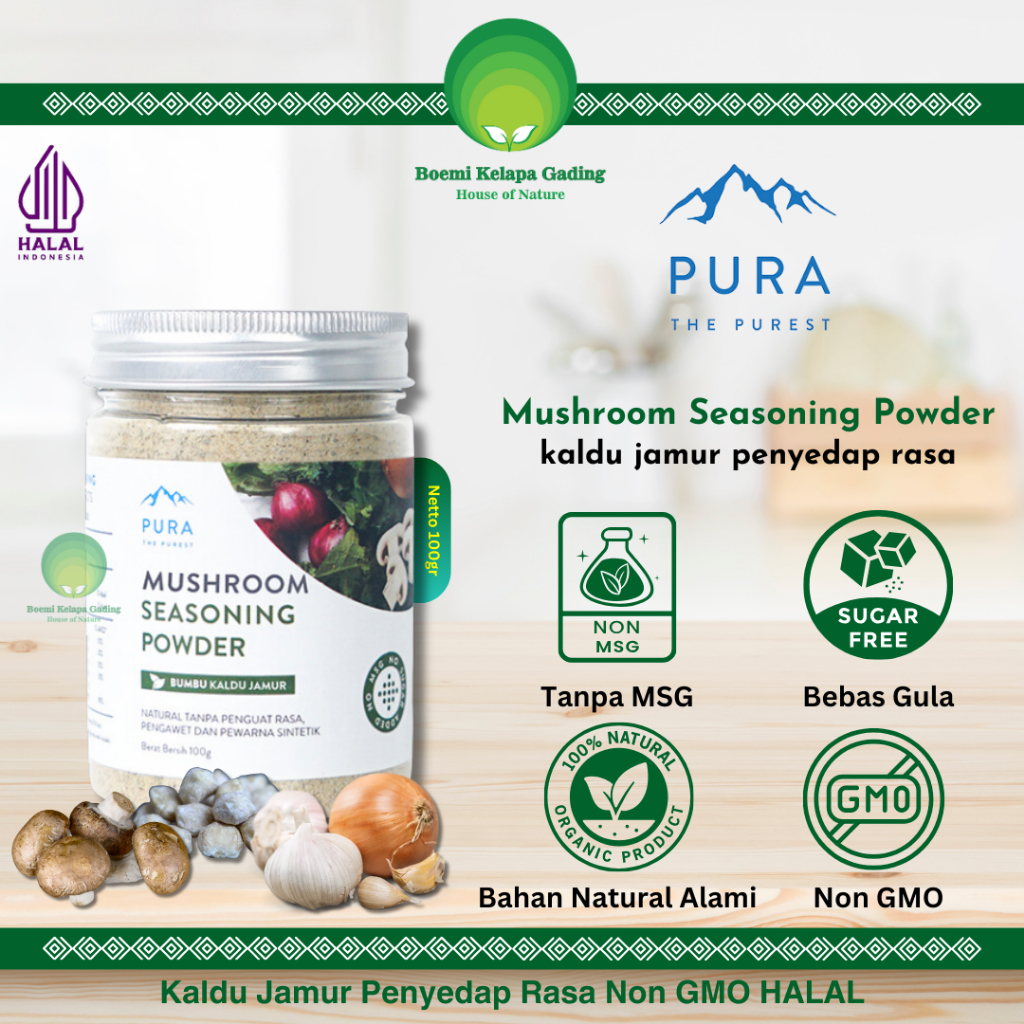 

Mushroom Seasoning Powder Kaldu Jamur Asli Bumbu Penyedap Masakan 100 gram Non MSG Tanpa Gula Sehat Halal PURA