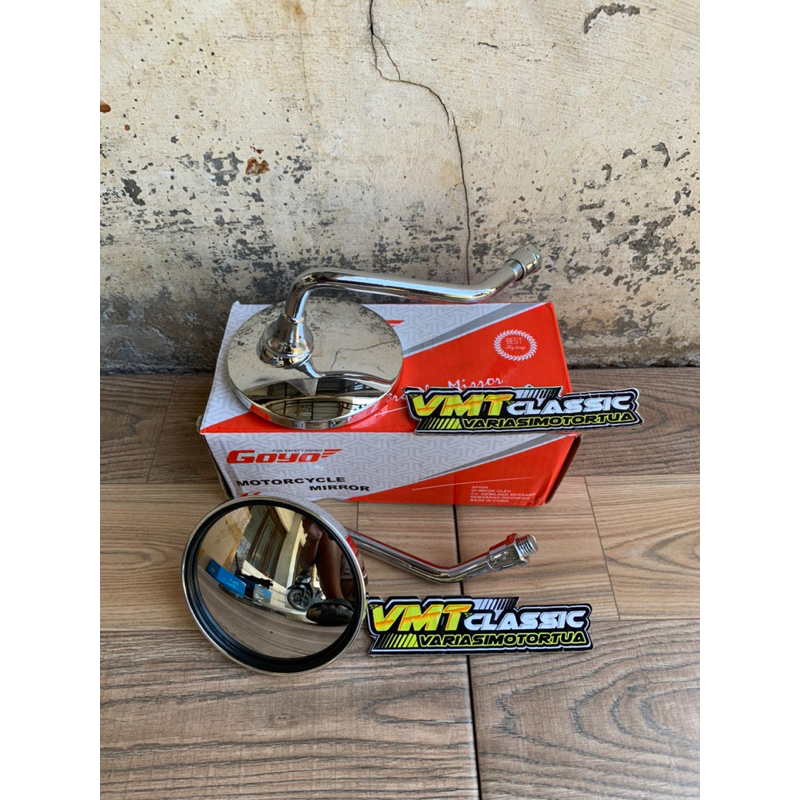 Kaca Spion Bulat Retro Full Besi Black Spion Variasi Motor Honda Yamaha Cembung Tangkai Gagang Pende