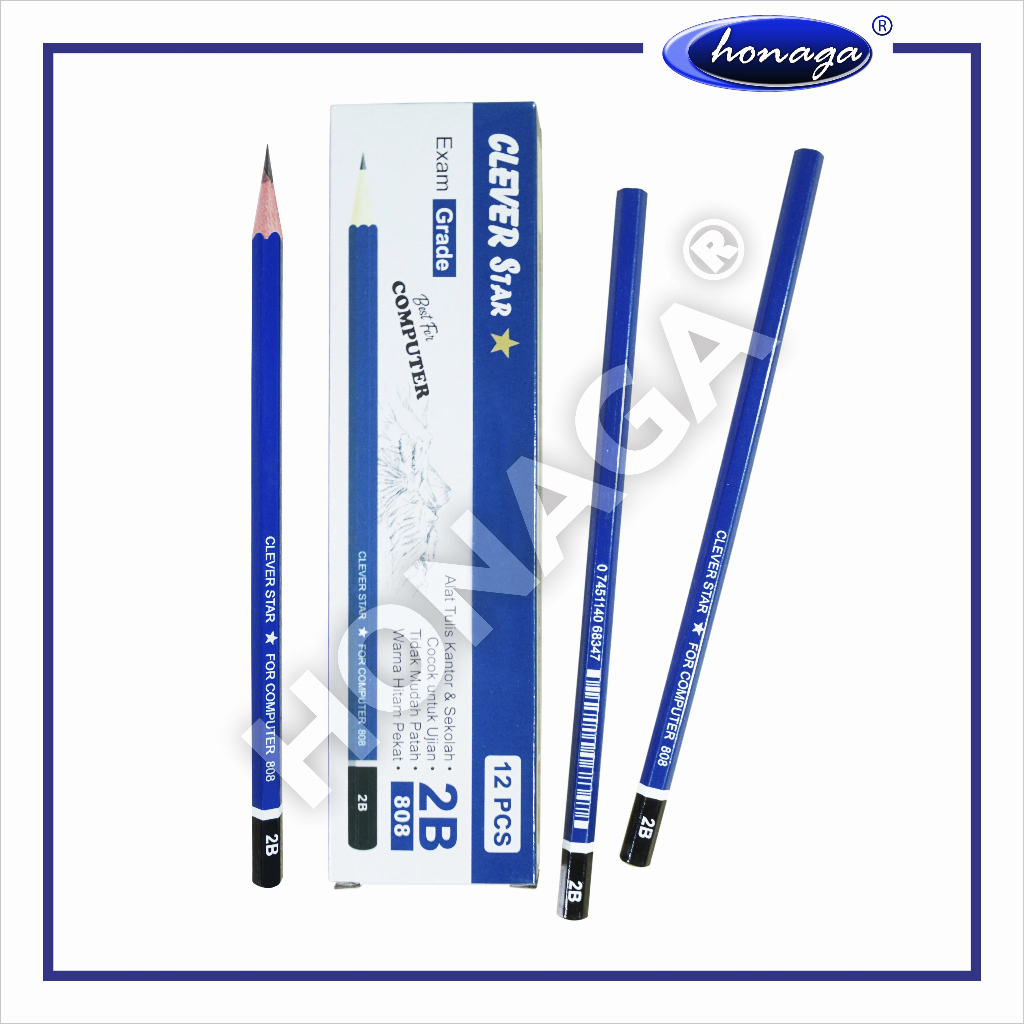 

1 LSN / 12 Pcs Pensil Clever Star 808 2B Biru Pencil