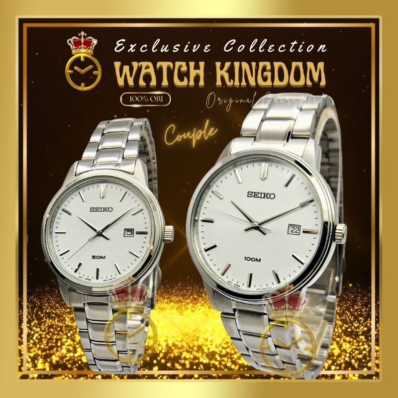 Jam Tangan Pria Wanita Couple Seiko Analog Bulat Bundar Quartz Baterai Kalender Tanggal Date Tali Ra