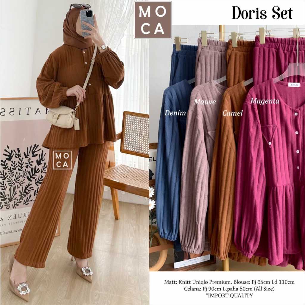 DORIS SET KNIT UNIQLO PREMIUM JUMBO LD 110CM ALLSIZE FIT M TO XXL ONESET BAJU PEREMPUAN CASUAL SETCE