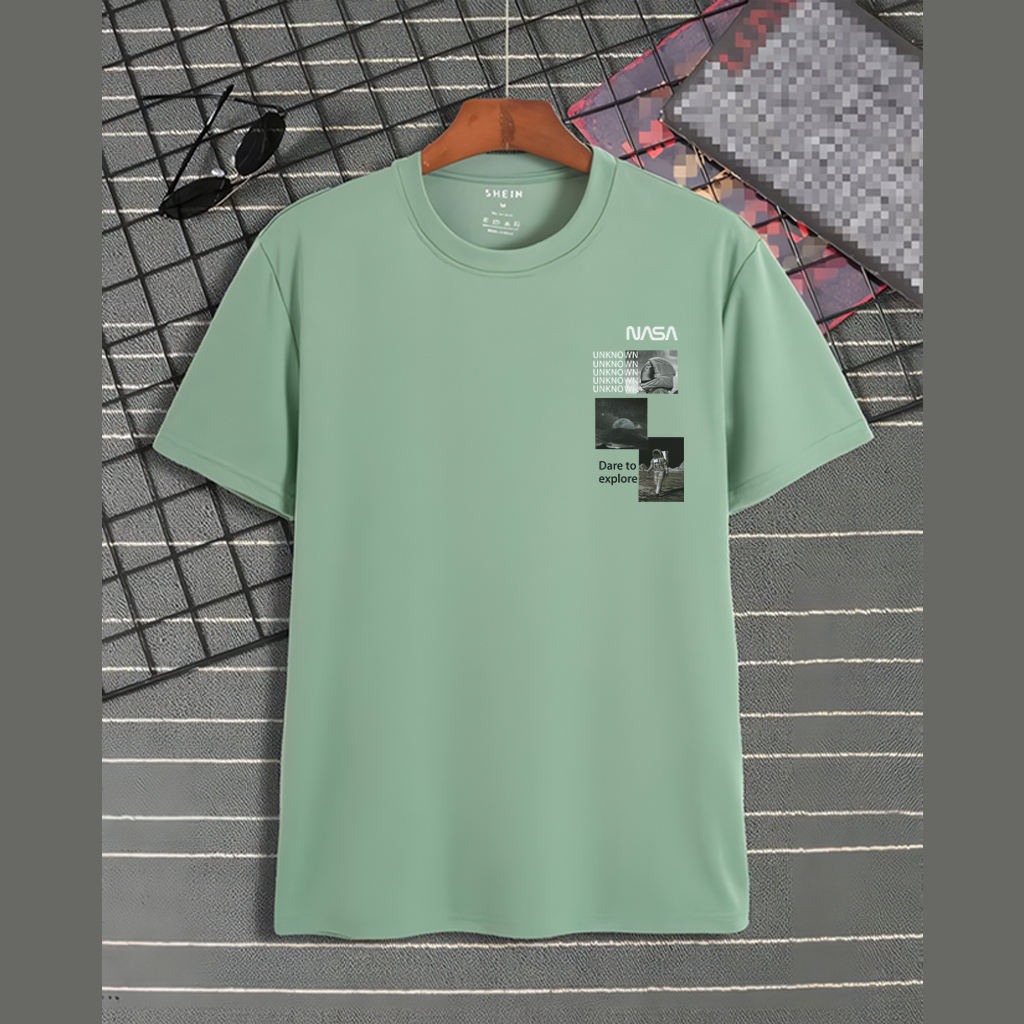 T-shirt Disrto Warna Mint NASAl Kaos Distro Motif Simpel l Kaos Pria Wanita NASA Warna Mint Bahan Ka