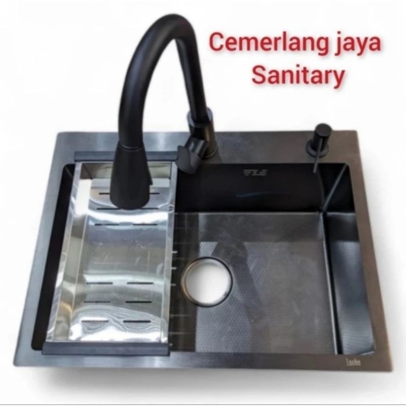 kitchen Sink INOBE 6045 HITAM ANTI GORES Paket Komlit Sink Inobe Hitam