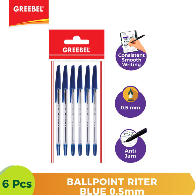 

(ORIGINAL) Ballpen Biru Pulpen Greebel Ballpoint Riter0.5 Blue - 6pcs.